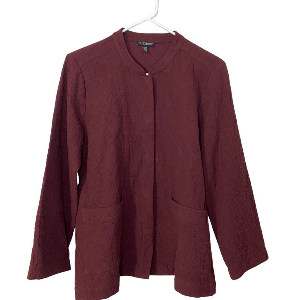 Eileen Fisher Rippled Organic Double Weave Cotton Jacket in Deep Clarete - Picture 2 of 6